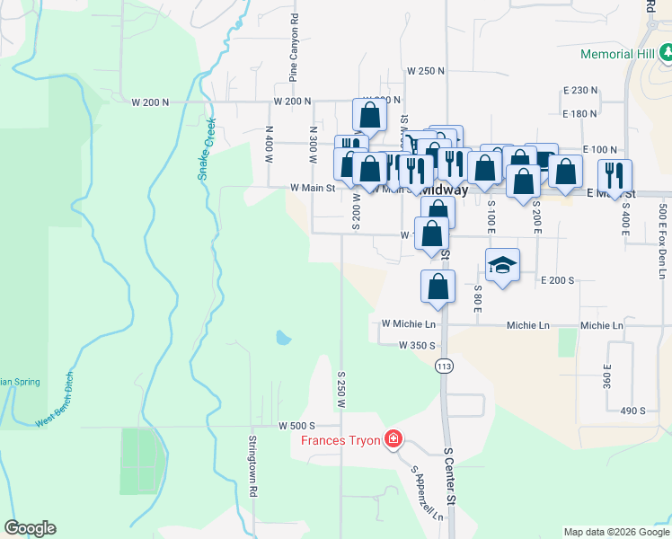 map of restaurants, bars, coffee shops, grocery stores, and more near in Midway