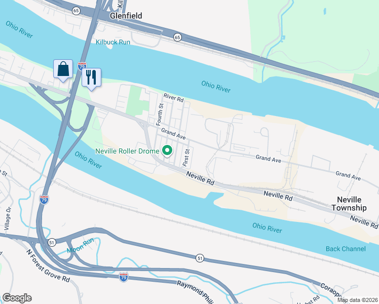 map of restaurants, bars, coffee shops, grocery stores, and more near 136 First Street in Pittsburgh