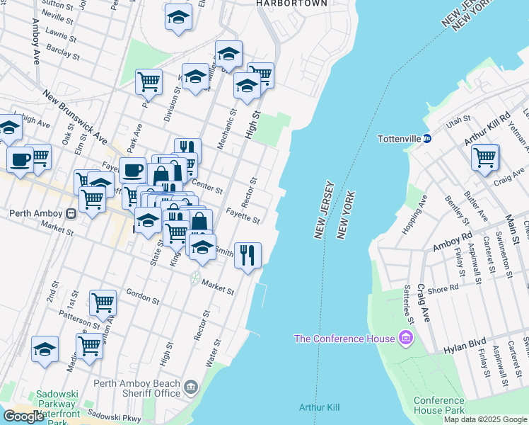 map of restaurants, bars, coffee shops, grocery stores, and more near 358 Rector Street in Perth Amboy