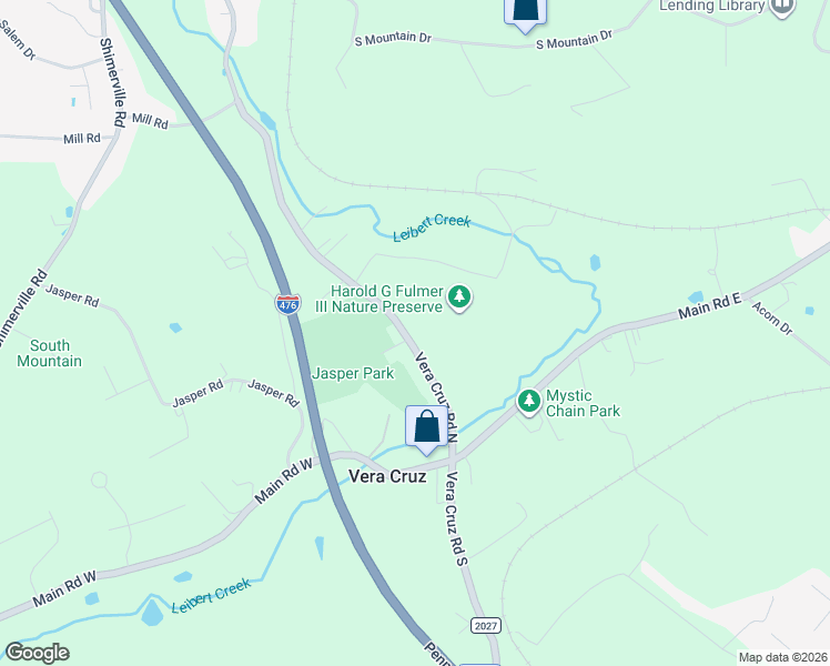 map of restaurants, bars, coffee shops, grocery stores, and more near 5041 Vera Cruz Road in Emmaus