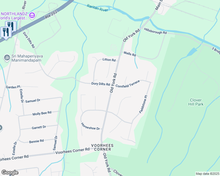 map of restaurants, bars, coffee shops, grocery stores, and more near 341 Old York Road in Flemington