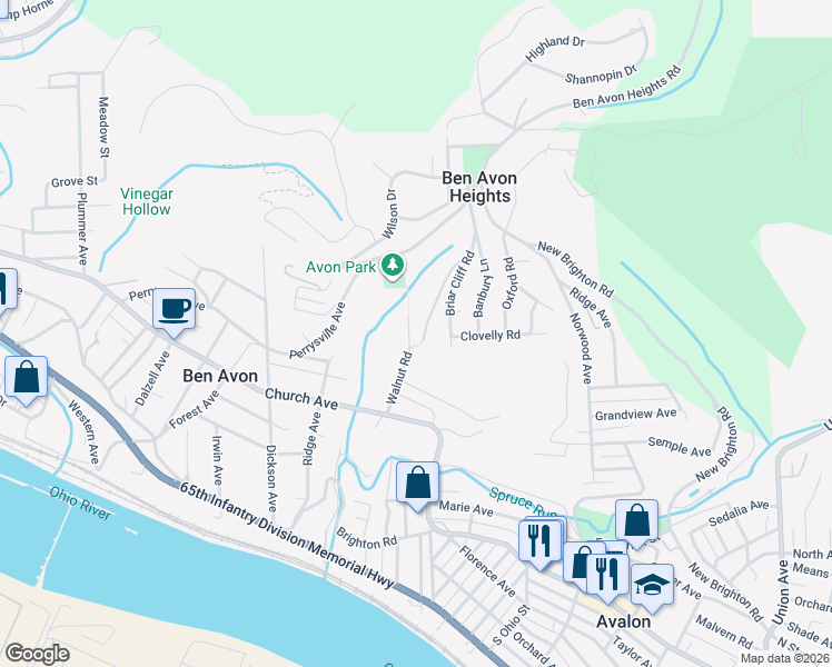 map of restaurants, bars, coffee shops, grocery stores, and more near 504 Walnut Road in Pittsburgh