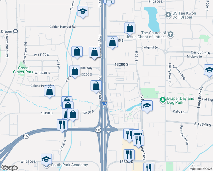 map of restaurants, bars, coffee shops, grocery stores, and more near 1054 Pioneer Road in Draper