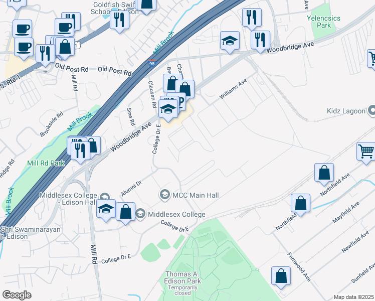 map of restaurants, bars, coffee shops, grocery stores, and more near 2224 Edward Stec Boulevard in Edison