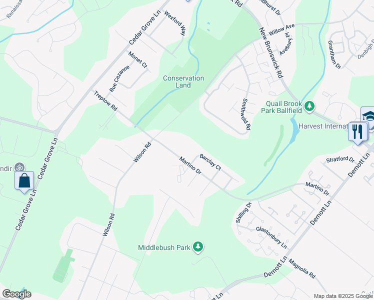 map of restaurants, bars, coffee shops, grocery stores, and more near 64 Eton Way in Franklin Township