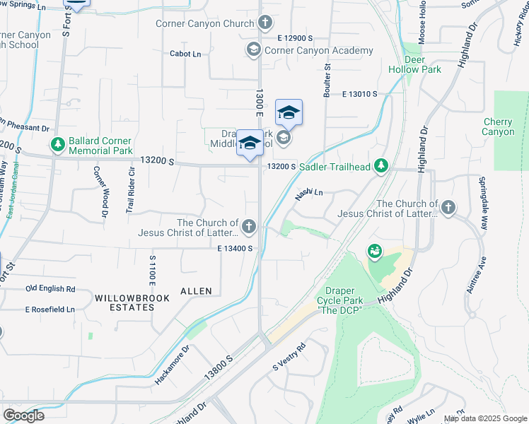 map of restaurants, bars, coffee shops, grocery stores, and more near 13307 South 1300 East in Draper