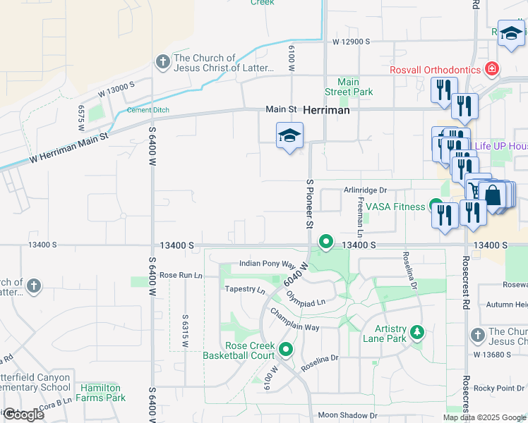 map of restaurants, bars, coffee shops, grocery stores, and more near 6123 West Muriel B Circle in Herriman