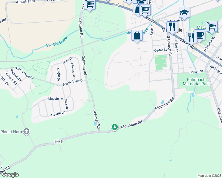 map of restaurants, bars, coffee shops, grocery stores, and more near 6566 Scenic View Drive in Macungie