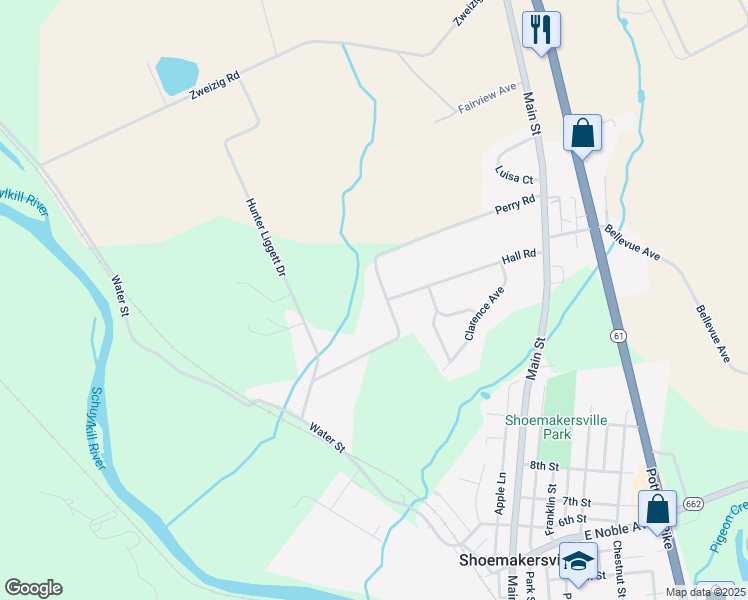 map of restaurants, bars, coffee shops, grocery stores, and more near 253 Perry Road in Shoemakersville