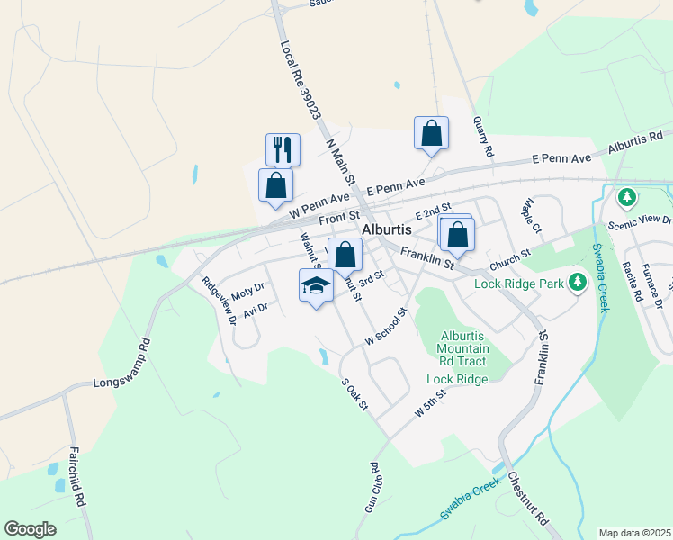 map of restaurants, bars, coffee shops, grocery stores, and more near 234 Chestnut Street in Alburtis