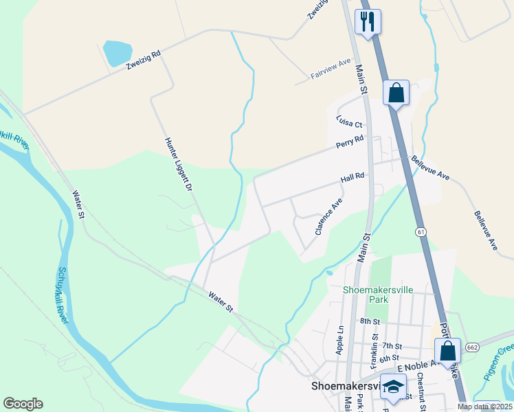 map of restaurants, bars, coffee shops, grocery stores, and more near 253 Perry Road in Shoemakersville