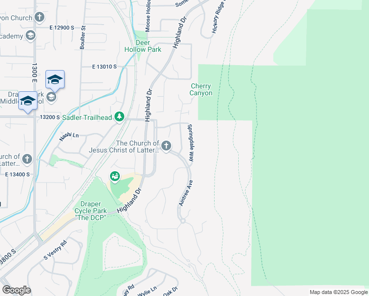 map of restaurants, bars, coffee shops, grocery stores, and more near 13299 Laurel Park Lane in Draper