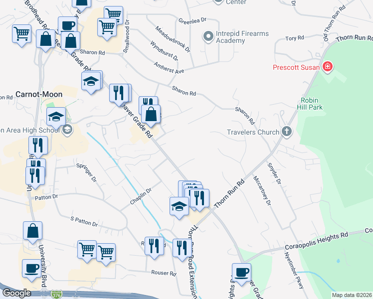 map of restaurants, bars, coffee shops, grocery stores, and more near 3048 Sanlin Drive in Coraopolis