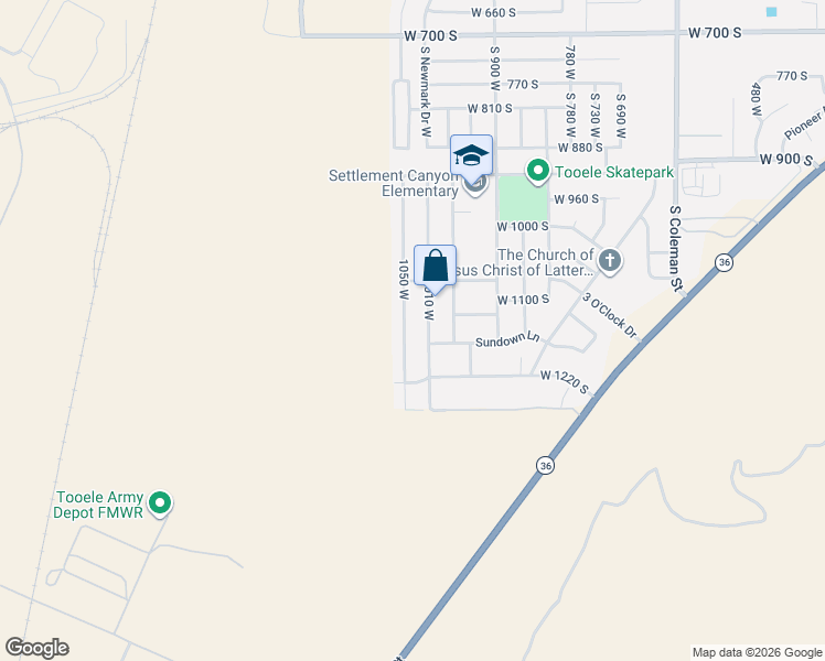 map of restaurants, bars, coffee shops, grocery stores, and more near 1157 1050 West in Tooele