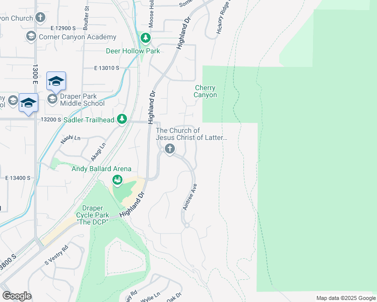 map of restaurants, bars, coffee shops, grocery stores, and more near 13299 Laurel Park Lane in Draper