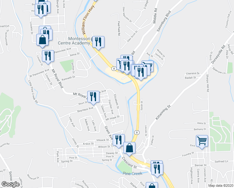 map of restaurants, bars, coffee shops, grocery stores, and more near 432 Elizabeth Street in Pittsburgh