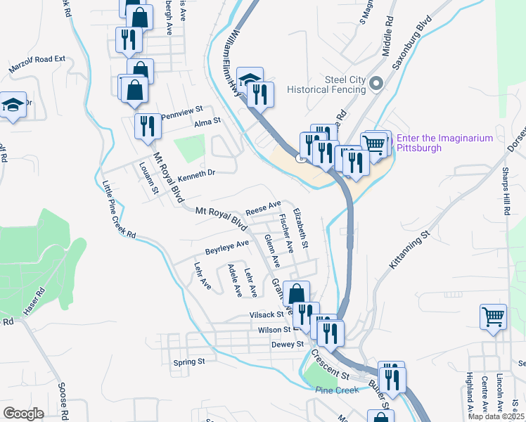 map of restaurants, bars, coffee shops, grocery stores, and more near 1 Morgan Avenue in Pittsburgh