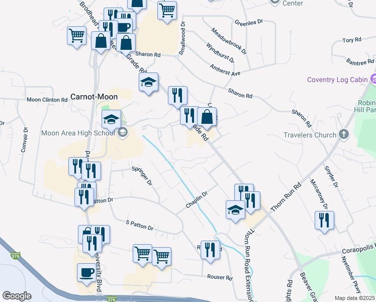 map of restaurants, bars, coffee shops, grocery stores, and more near 300 McKinney Drive in Coraopolis