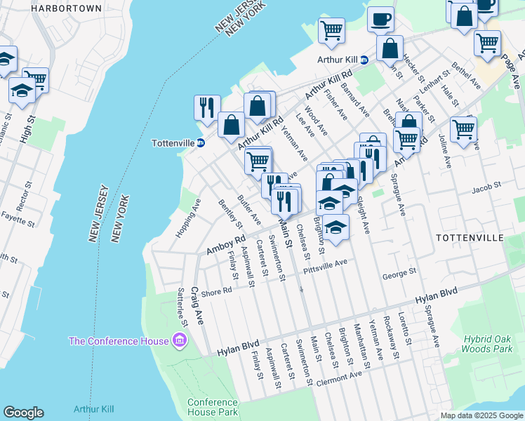 map of restaurants, bars, coffee shops, grocery stores, and more near 228 Butler Avenue in Staten Island