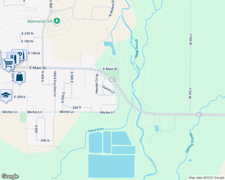 map of restaurants, bars, coffee shops, grocery stores, and more near 893 Zurich Lane in Midway