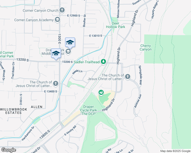 map of restaurants, bars, coffee shops, grocery stores, and more near 13309 Akagi Lane in Draper