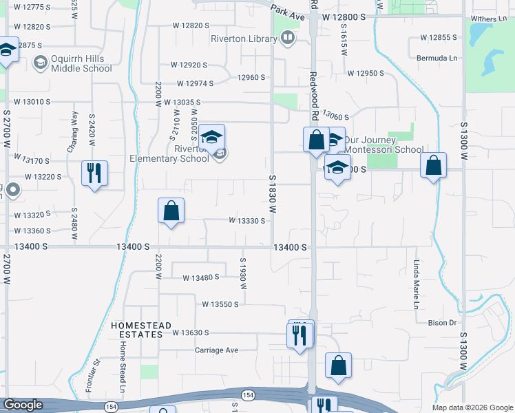 map of restaurants, bars, coffee shops, grocery stores, and more near 1867 Maynard Court in Riverton