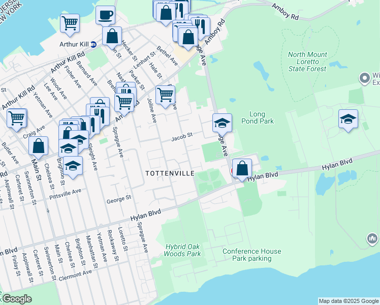 map of restaurants, bars, coffee shops, grocery stores, and more near 207 Bedell Avenue in Staten Island