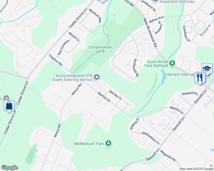 map of restaurants, bars, coffee shops, grocery stores, and more near 64 Eton Way in Franklin Township