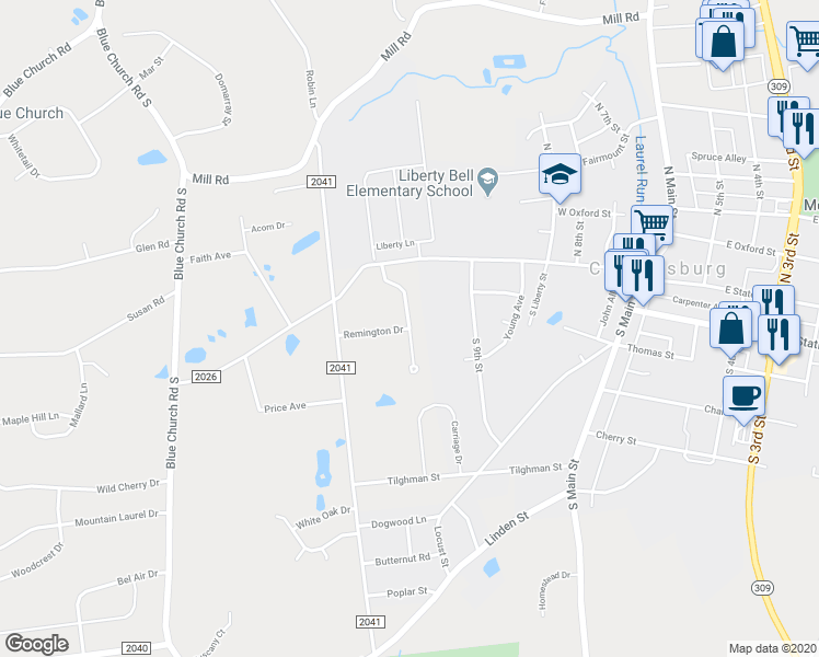 map of restaurants, bars, coffee shops, grocery stores, and more near 4901 Remington Drive in Coopersburg