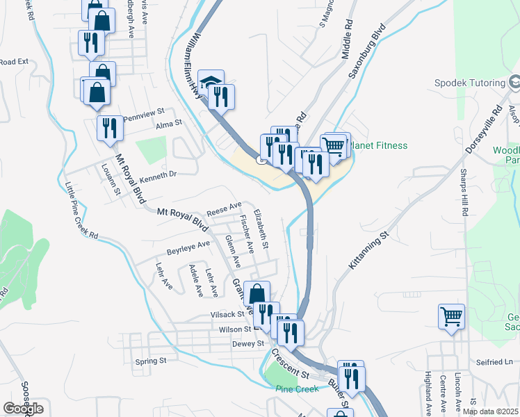 map of restaurants, bars, coffee shops, grocery stores, and more near 436 Elizabeth Street in Etna
