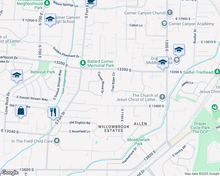 map of restaurants, bars, coffee shops, grocery stores, and more near 13294 South 1060 East in Draper