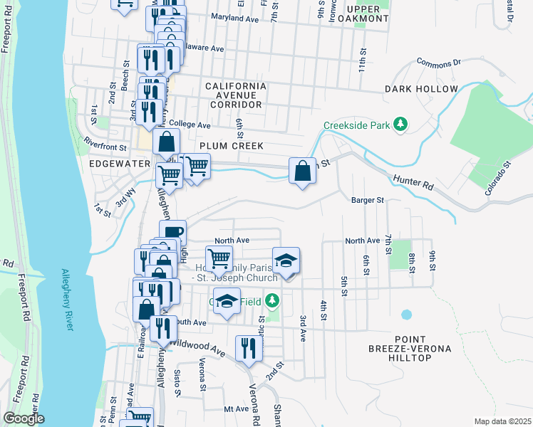 map of restaurants, bars, coffee shops, grocery stores, and more near 531 Ridge Avenue in Verona