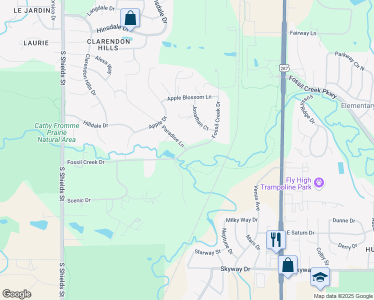 map of restaurants, bars, coffee shops, grocery stores, and more near 5620 Fossil Creek Drive in Fort Collins