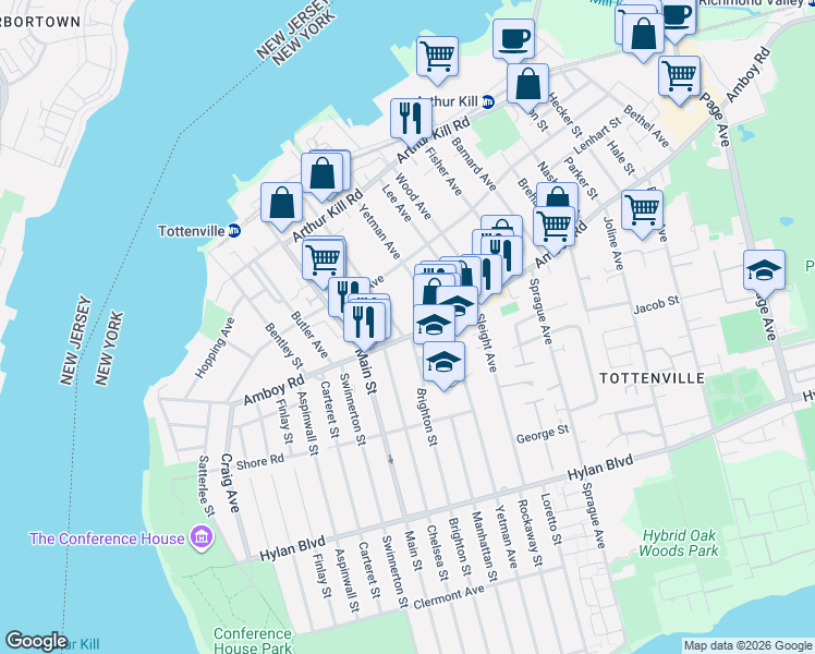 map of restaurants, bars, coffee shops, grocery stores, and more near 247 Johnson Avenue in Staten Island