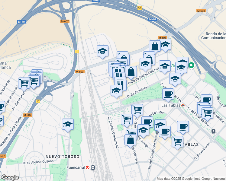 map of restaurants, bars, coffee shops, grocery stores, and more near in Madrid