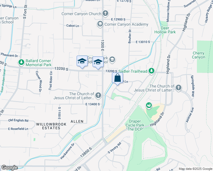 map of restaurants, bars, coffee shops, grocery stores, and more near 13239 South 1300 East in Draper