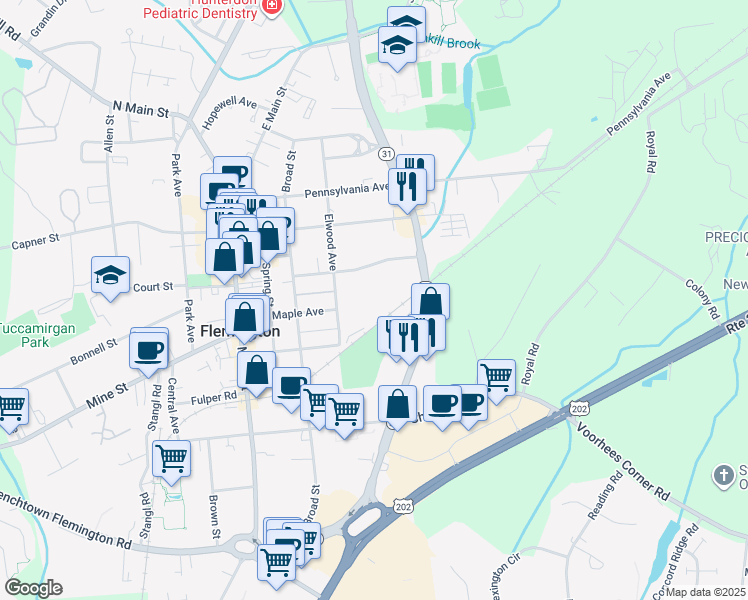 map of restaurants, bars, coffee shops, grocery stores, and more near 31 Emery Avenue in Flemington