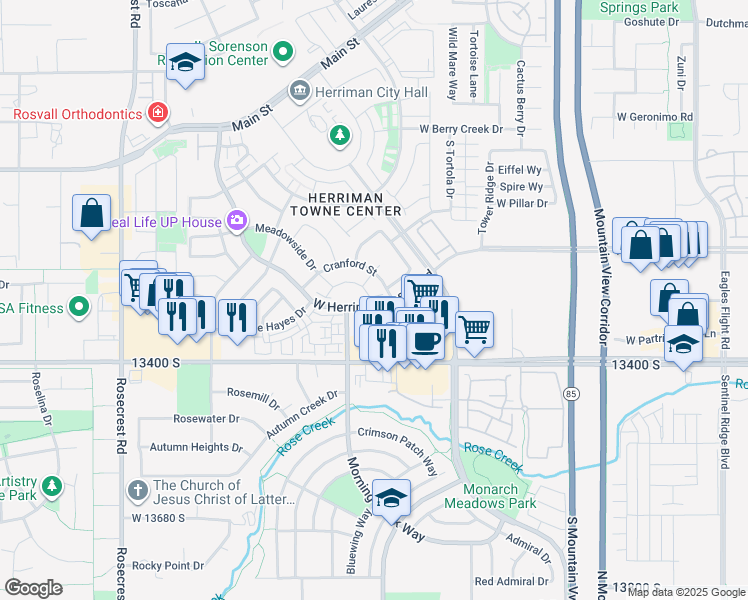 map of restaurants, bars, coffee shops, grocery stores, and more near 5141 West Arley Court in Herriman