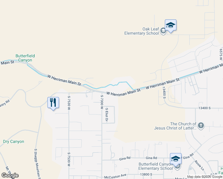 map of restaurants, bars, coffee shops, grocery stores, and more near 7256 West 13090 South in Riverton