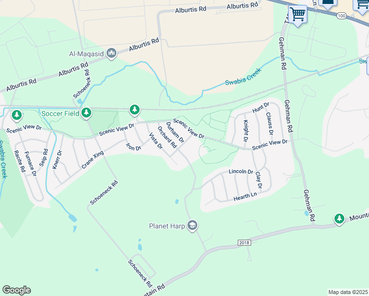 map of restaurants, bars, coffee shops, grocery stores, and more near 7204 Stack Road in Macungie
