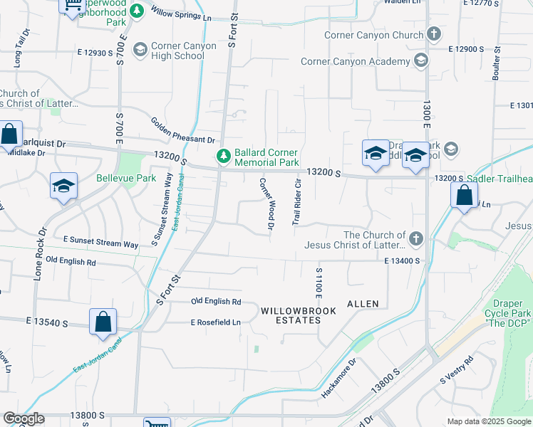 map of restaurants, bars, coffee shops, grocery stores, and more near 13302 Corner Wood Drive in Draper