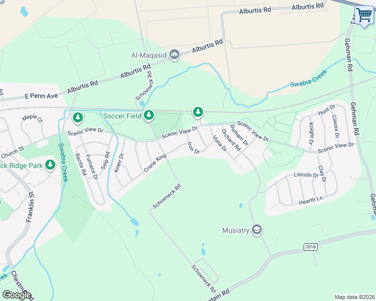 map of restaurants, bars, coffee shops, grocery stores, and more near 7425 Iron Drive in Macungie