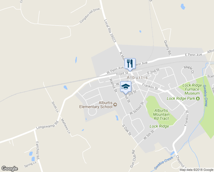 map of restaurants, bars, coffee shops, grocery stores, and more near 243 West 2nd Street in Alburtis