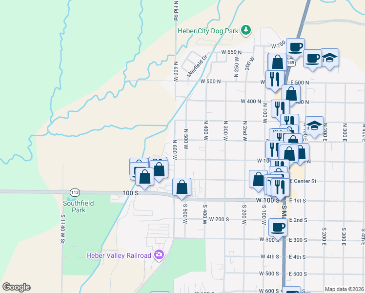 map of restaurants, bars, coffee shops, grocery stores, and more near 205 North 600 West in Heber City