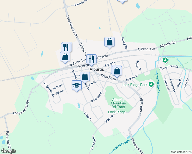 map of restaurants, bars, coffee shops, grocery stores, and more near 230 South Main Street in Alburtis