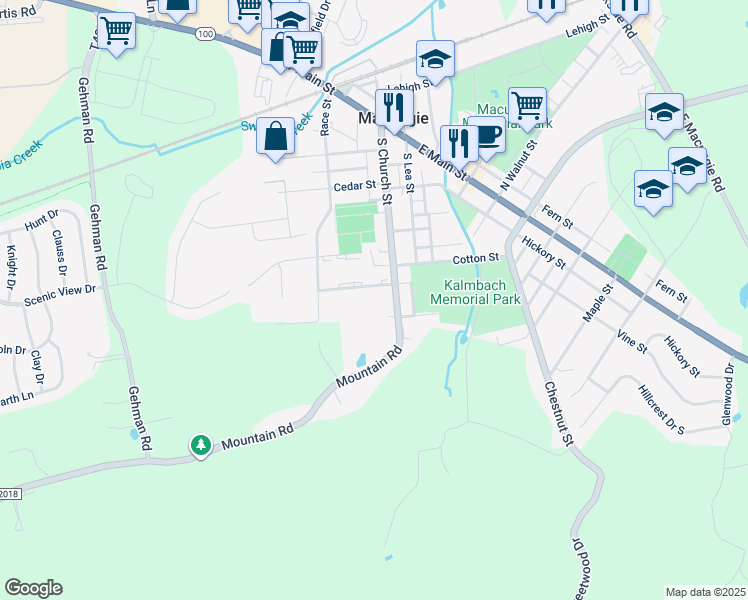 map of restaurants, bars, coffee shops, grocery stores, and more near 24 West Chestnut Street in Macungie