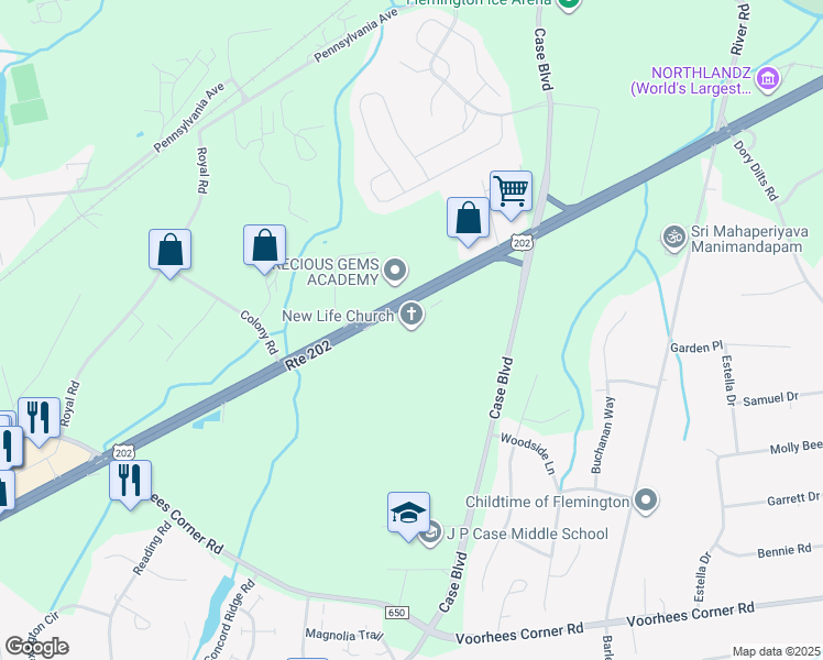 map of restaurants, bars, coffee shops, grocery stores, and more near 434 U.S. 202 in Flemington