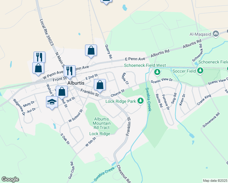 map of restaurants, bars, coffee shops, grocery stores, and more near 319 Lockridge Lane in Alburtis