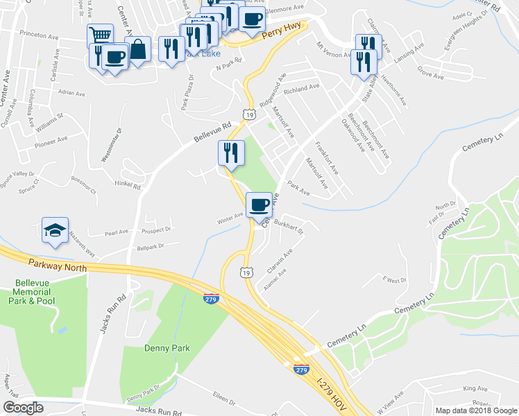 map of restaurants, bars, coffee shops, grocery stores, and more near 5321 Perrysville Road in West View