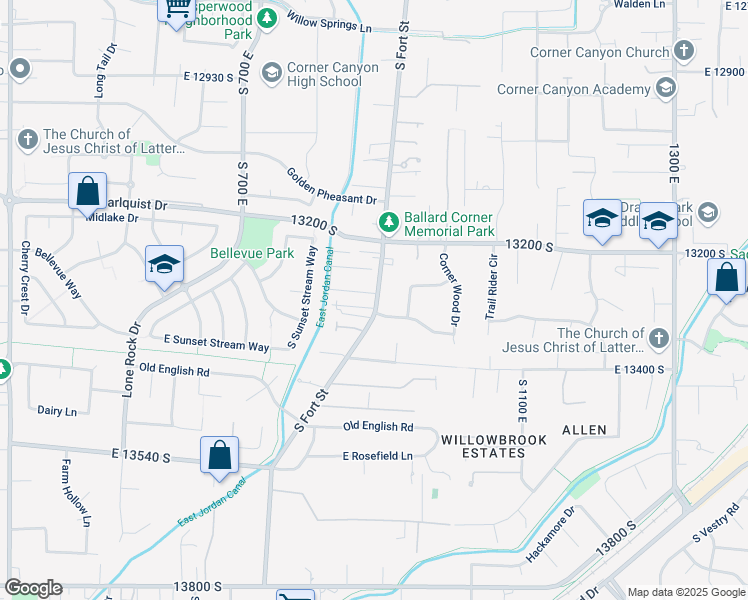 map of restaurants, bars, coffee shops, grocery stores, and more near 13277 South Fort Street in Draper